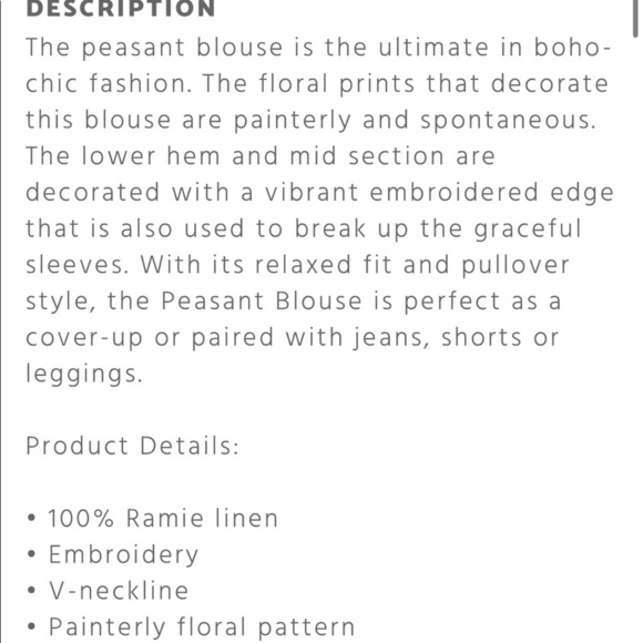 NWT! JOHNNY WAS Size XL white with blue multi peasant blouse with front tie - Picture 9 of 14